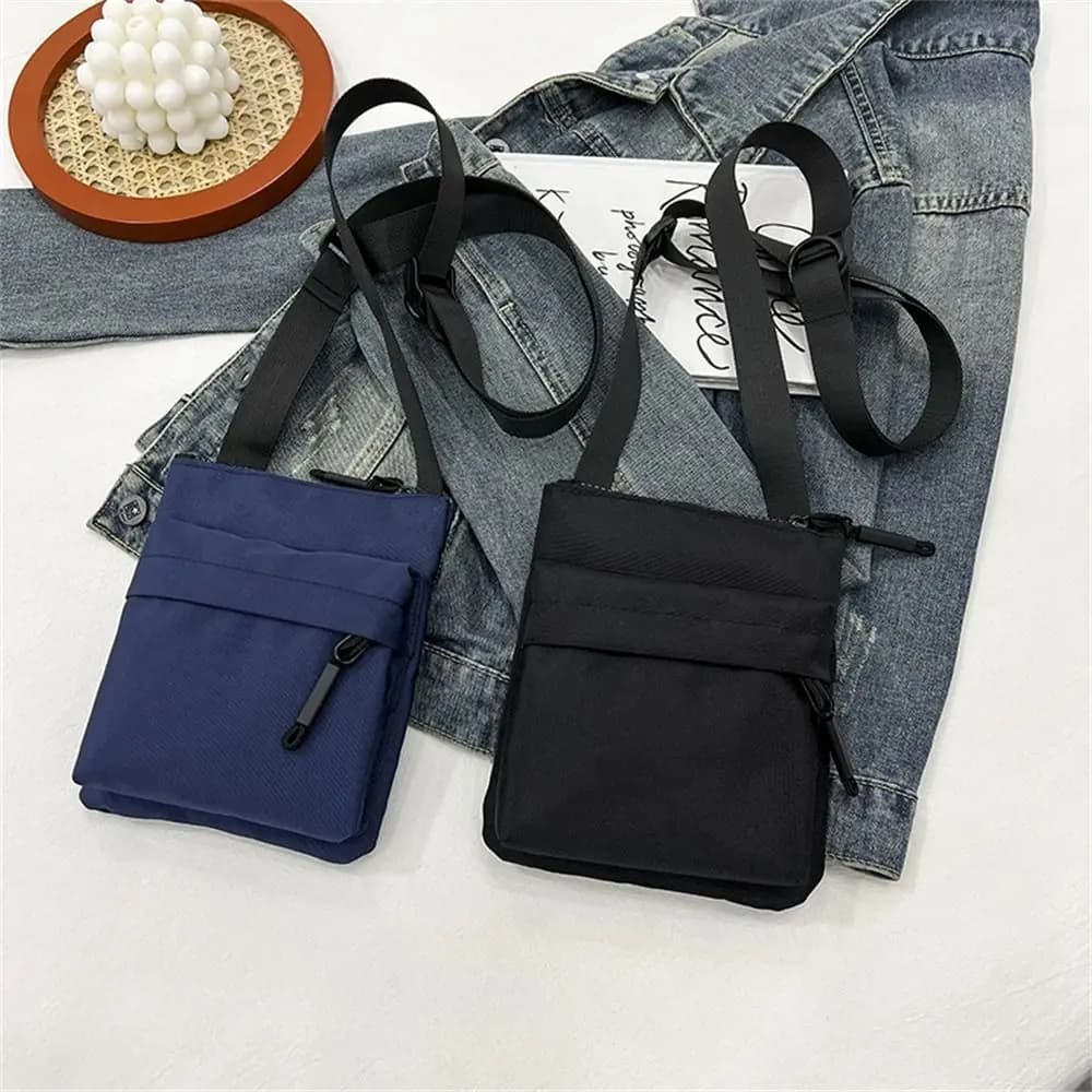 Women Men Nylon Shoulder Bag Fashion Leisure Solid Color Waterproof Cross-body Bag Messenger Bags Outdoor Sports Cellphone Pouch