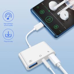 Byscoon 3 IN 1 Type C to USB 3.0 PD Fast Charge Data Transmission 3.5mm OTG Adapter Converter for iPhone 15 Headset Samsung