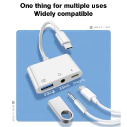 Byscoon 3 IN 1 Type C to USB 3.0 PD Fast Charge Data Transmission 3.5mm OTG Adapter Converter for iPhone 15 Headset Samsung