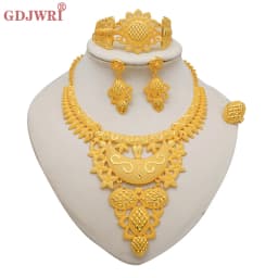 Indian Dubai Gold Color Jewelry Sets For Women Earring & Necklace Nigeria Moroccan Bridal Wedding Party Gifts