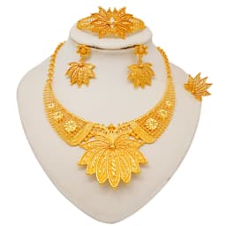 Indian Dubai Gold Color Jewelry Sets For Women Earring & Necklace Nigeria Moroccan Bridal Wedding Party Gifts