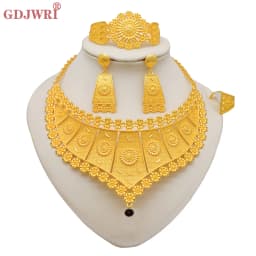 Indian Dubai Gold Color Jewelry Sets For Women Earring & Necklace Nigeria Moroccan Bridal Wedding Party Gifts