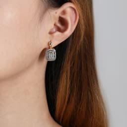 Classic square design inlaid stones two -color earrings rings set copper plated 14K gold fashion elegant ladies party earrings