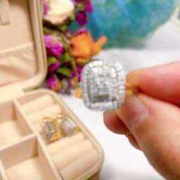 Classic square design inlaid stones two -color earrings rings set copper plated 14K gold fashion elegant ladies party earrings
