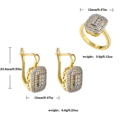 Classic square design inlaid stones two -color earrings rings set copper plated 14K gold fashion elegant ladies party earrings