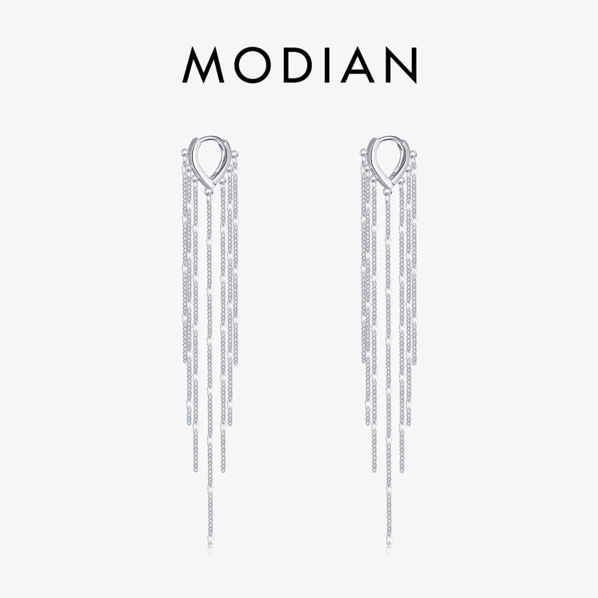 MODIAN 925 Sterling Silver Sparkling Long Tassel Hoop Earrings Trendy Party Luxury Buckle Earrings For Women Fine Jewelry Gifts