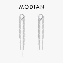 MODIAN 925 Sterling Silver Sparkling Long Tassel Hoop Earrings Trendy Party Luxury Buckle Earrings For Women Fine Jewelry Gifts