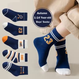 5 Pairs Kids' Socks Spring Autumn Cotton Socks Soft Breathable Crew Socks Little Big Boys Crew Sock