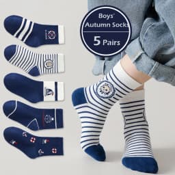 5 Pairs Kids' Socks Spring Autumn Cotton Socks Soft Breathable Crew Socks Little Big Boys Crew Sock