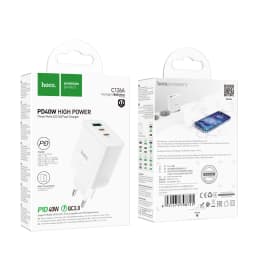 HOCO C126A PD40W Dual USB C Fast Charging Adapter For iPhone 17/16/15 Pro Max PD QC3.0 Wall Travel Phone Charger For Samsung S23