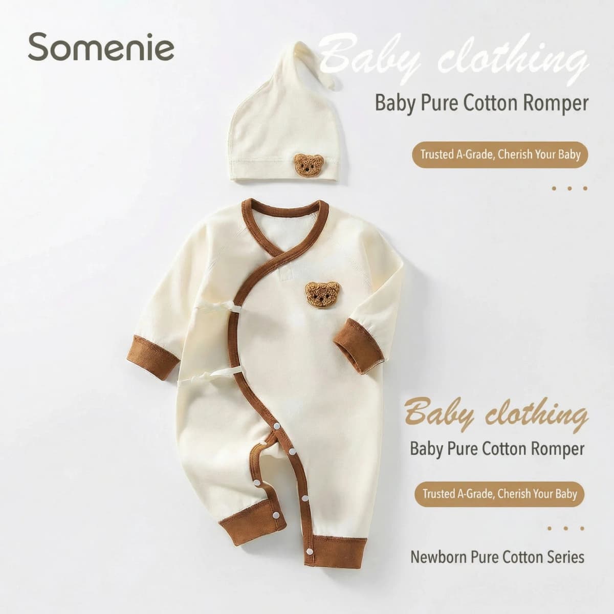 Somenie Newborn Jumpsuit Clothing Set with Hat Boys Girls 100% Cotton Baby Romper 0-3M Long Sleeved Babe Pajamas