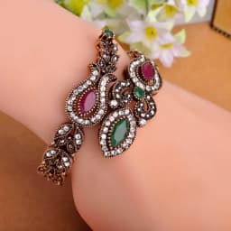 Blucome Latest Vintage Women Party Bangles Red Acrylic Resin Tulip Flower Bracelets Full Crystal Turkish Bijuterias Hand Jewelry