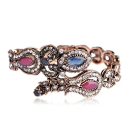 Blucome Latest Vintage Women Party Bangles Red Acrylic Resin Tulip Flower Bracelets Full Crystal Turkish Bijuterias Hand Jewelry