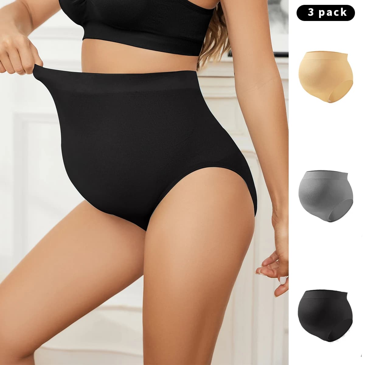 3 pcs New Breathable And Comfortable High Waisted Underwear For Seamless And Tight Fitting Pregnant Women