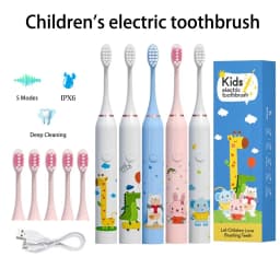 Children's Clean Sonic Electric Toothbrush Cartoon Pattern for Kids with Replacement Tooth Brush Head Toothbrush Soft Nozzles