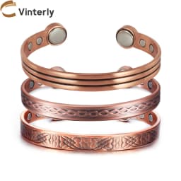 Vinterly Pure Copper Bracelets Adjustable Vintage Knot Magnetic Bangles 8mm Wide Arthritis Health High Magnet Jewelry Resizable