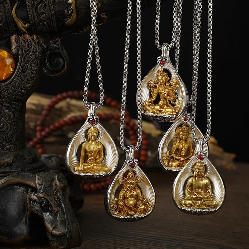 The Green Tara Avalokitesvara Manjushri Amitabha Buddha Pendant Necklace For Men Jewelry Blessing Amulet Necklace Women Gift
