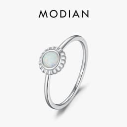 MODIAN 925 Sterling Silver Vintage Sunflower Delicate Opal Trendy Ring For Women White Gold Plated Stackable Fine Jewelry Gift
