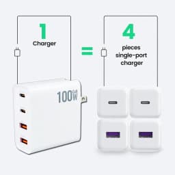 100W GaN Charger Convertible Plug Folding Pin QC3.0 USB-A Dual Type C PD Fast Charging Adapter for Notebook Mobile Phone Tablet