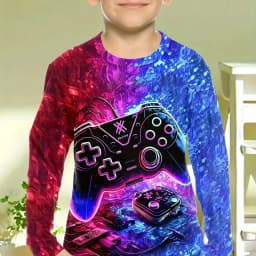 Children's Clothing Boys Tshirt Long Sleeve Cool Gamepad Pattern Print Kids Spring Fall Clothes Novelty Boy Clothes O-Neck Tops