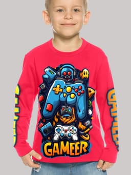 Children's Clothing Boys Tshirt Long Sleeve Cool Gamepad Pattern Print Kids Spring Fall Clothes Novelty Boy Clothes O-Neck Tops