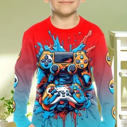 Children's Clothing Boys Tshirt Long Sleeve Cool Gamepad Pattern Print Kids Spring Fall Clothes Novelty Boy Clothes O-Neck Tops