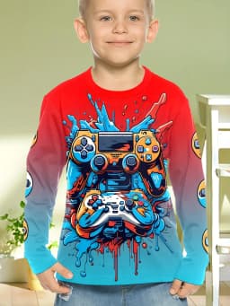 Children's Clothing Boys Tshirt Long Sleeve Cool Gamepad Pattern Print Kids Spring Fall Clothes Novelty Boy Clothes O-Neck Tops