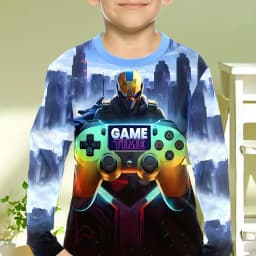 Children's Clothing Boys Tshirt Long Sleeve Cool Gamepad Pattern Print Kids Spring Fall Clothes Novelty Boy Clothes O-Neck Tops