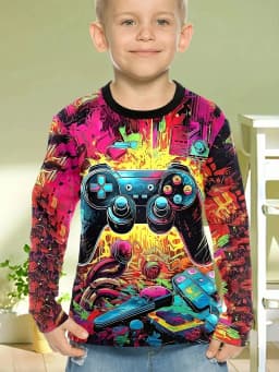Children's Clothing Boys Tshirt Long Sleeve Cool Gamepad Pattern Print Kids Spring Fall Clothes Novelty Boy Clothes O-Neck Tops