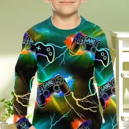 Children's Clothing Boys Tshirt Long Sleeve Cool Gamepad Pattern Print Kids Spring Fall Clothes Novelty Boy Clothes O-Neck Tops