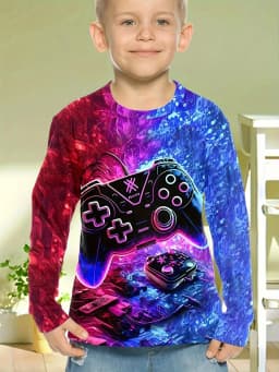 Children's Clothing Boys Tshirt Long Sleeve Cool Gamepad Pattern Print Kids Spring Fall Clothes Novelty Boy Clothes O-Neck Tops
