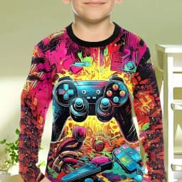 Children's Clothing Boys Tshirt Long Sleeve Cool Gamepad Pattern Print Kids Spring Fall Clothes Novelty Boy Clothes O-Neck Tops