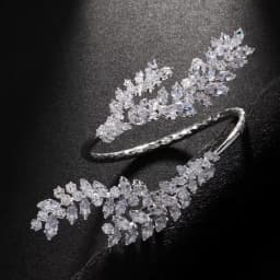 Stonefans Exquisite Zirconia Leaves Cuff Bracelet Bangle Bridal Hand Jewelry Charming Female Indian Wedding Open Bangle Chain