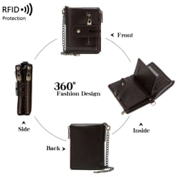Double Zipper Wallet for Men, Multi-Card, Three-Fold Wallet with Chain, Europe and the United States, Business, New