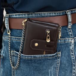 Double Zipper Wallet for Men, Multi-Card, Three-Fold Wallet with Chain, Europe and the United States, Business, New