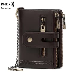 Double Zipper Wallet for Men, Multi-Card, Three-Fold Wallet with Chain, Europe and the United States, Business, New