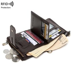 Double Zipper Wallet for Men, Multi-Card, Three-Fold Wallet with Chain, Europe and the United States, Business, New