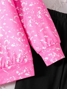 Children's Spring and autumn girls fashion 2 sets butterfly print pink crew neck long sleeve shirt black slim stretch pants