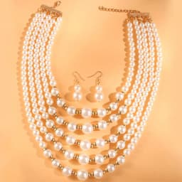 Kymyad Jewelry Sets Simulated Pearl Beads Multilayer Necklace Earrings Set For Women Bijoux Statement Collar Necklace Set