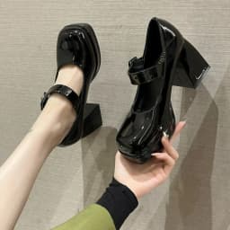 Lady Mary Jane Shoes 2024 New Square Toe Platform Women High Heels Big Size 35-44 Women's Chunky Heels Non-slip Pumps