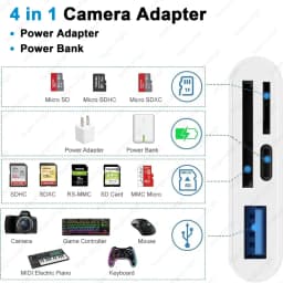 4in1 TF SD Card Reader for iPhone with iOS Charging Adapter OTG Cable Camera Adapter Memory Card Reader Micro SD Card Converter