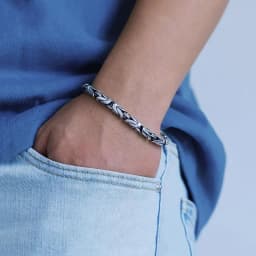 HX New Silver Color 5mm Handmade Retro Men's Safe Braided Bracelet Tide Hip Hop Niche Jewelry Accessories