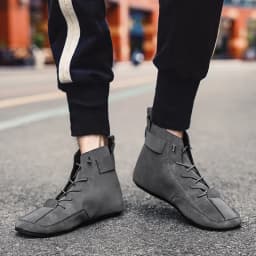YRZL Men's High Top Casual Artificial Leather Shoes Lightweight Anti-Slip Soft Soles Comfortable Walking Fashion Shoes for Men