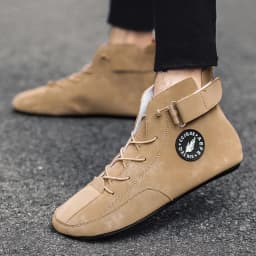 YRZL Men's High Top Casual Artificial Leather Shoes Lightweight Anti-Slip Soft Soles Comfortable Walking Fashion Shoes for Men
