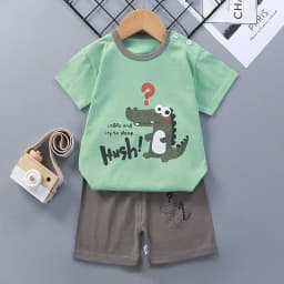 T-Shirt+Shorts 2-Piece Set Cotton Pajama Cartoon Bear Dinosaur Kid Baby Boys Girls Summer Casual Tracksuit Clothes Sut 1-4 Years