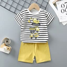 T-Shirt+Shorts 2-Piece Set Cotton Pajama Cartoon Bear Dinosaur Kid Baby Boys Girls Summer Casual Tracksuit Clothes Sut 1-4 Years