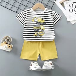 T-Shirt+Shorts 2-Piece Set Cotton Pajama Cartoon Bear Dinosaur Kid Baby Boys Girls Summer Casual Tracksuit Clothes Sut 1-4 Years