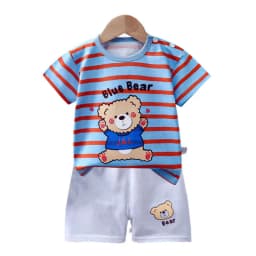 T-Shirt+Shorts 2-Piece Set Cotton Pajama Cartoon Bear Dinosaur Kid Baby Boys Girls Summer Casual Tracksuit Clothes Sut 1-4 Years