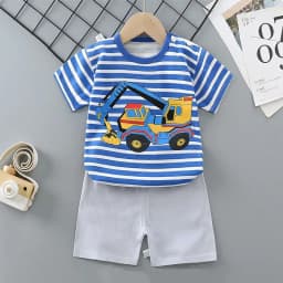 T-Shirt+Shorts 2-Piece Set Cotton Pajama Cartoon Bear Dinosaur Kid Baby Boys Girls Summer Casual Tracksuit Clothes Sut 1-4 Years
