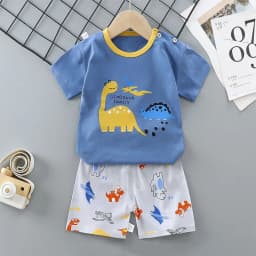 T-Shirt+Shorts 2-Piece Set Cotton Pajama Cartoon Bear Dinosaur Kid Baby Boys Girls Summer Casual Tracksuit Clothes Sut 1-4 Years